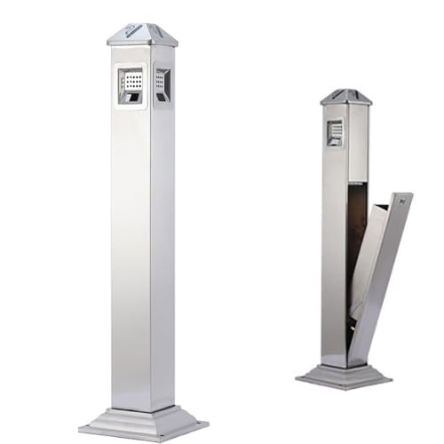 GZGHRZQS Cendrier sur Pied Extérieur/Intérieur,En Acier Inoxydable Résistant - Pour Jardin, Terrasse, Bureau, Pub & Restaurant - Design Moderne (noir et argent, base fixe)