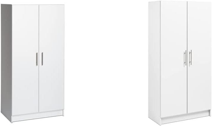 Prepac Elite 2 Door Wardrobe Cabinet, 32" W x 65" H x 20" D, White & Elite 2 Door Standing Storage Cabinet, 16" D x 32" W x 65" H, White