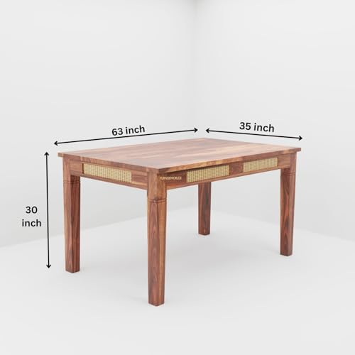Image of Solid Sheesham Wood Dining Table Set 6 Seater Set for Home and Kitchen, Rattan Dining Table 6 Seater with Chairs Cane Furniture, Dining Set