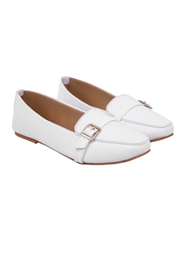 Image of Shoetopia Women's Elegant Bow Ballet Flats Designer Pattern Slip-On Shoes with Metal Buckle Accent & Comfort Sole