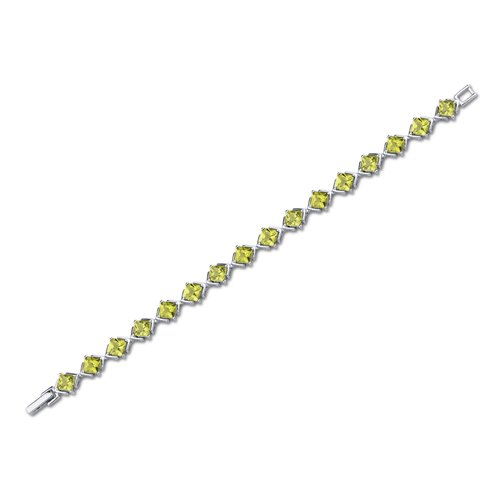 Peora Peridot Tennis Bracelet For Women 925 Sterling Silver, Natural Gemstone, 11.25 Carats Total 16 Pieces Princess Cut, 7 1/4 Inch Length #TOP3
