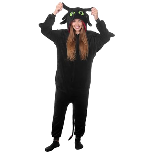 Alaiyaky Erwachsenen-Cartoon-Pyjamas (DE/NL/SE/PL, Alphanumerisch, L, Regular, Regular, Schwarz)