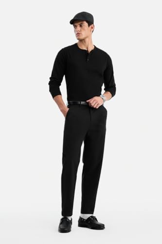 Image of SNITCH Men Formal Trousers | Regular Fit Pleated Front with Turned-Up Hem | Polyester Blend & Medium Stretch Fabric for Office & Winter Wear