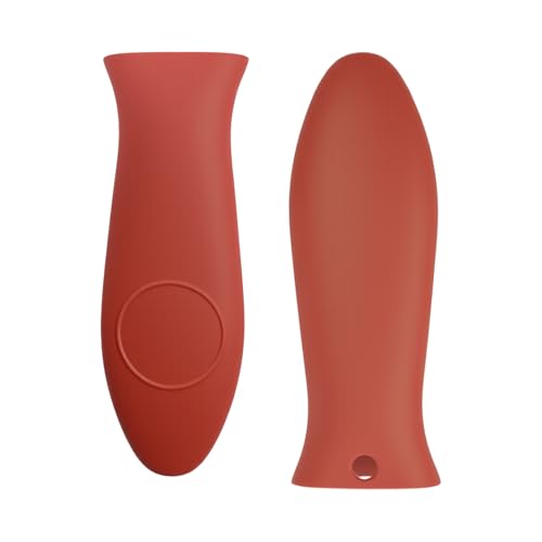 Fkereg 2 Pack Silicone Handle for Cast Iron Skillet, Non Slip Rubber Pan Handle Covers, Heat Resistant Hot Handle Holder Sleeve Grip Potholder for Pots and Pans, Kitchen Cookware (Red)