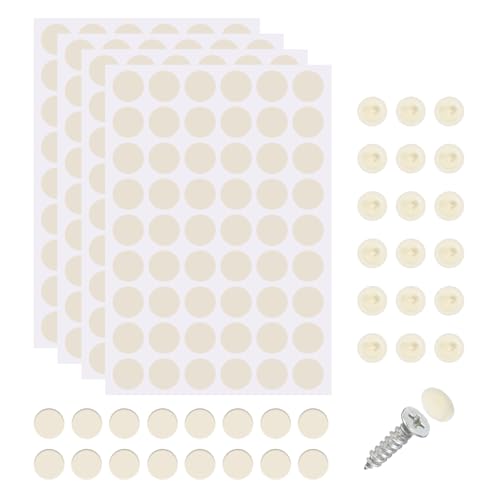 uxcell 216Pcs Screw Hole Stickers and 200Pcs Screw Cover Caps, 12x3.5mm Dustproof Cap Hole Cover Sticker Set ABS Phillips Screws Head for Furniture Cabinet Wardrobe, Ecru