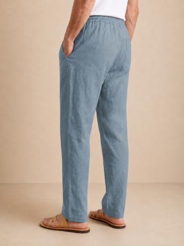 Image of TAGDO Cotton Linen Pants for Man | Lightweight & Breathable Fabric | Elastic with Drawstring | Straight Fit & One Side Zip Pocket | Casual, Holidays, Travel & Everyday Wear (2076)