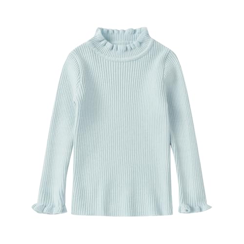 Image of LittleSpring Girls Basic Shirt Slim Fit Ruffle Long Sleeve Mock Neck Ribbed Knit Pullover Top