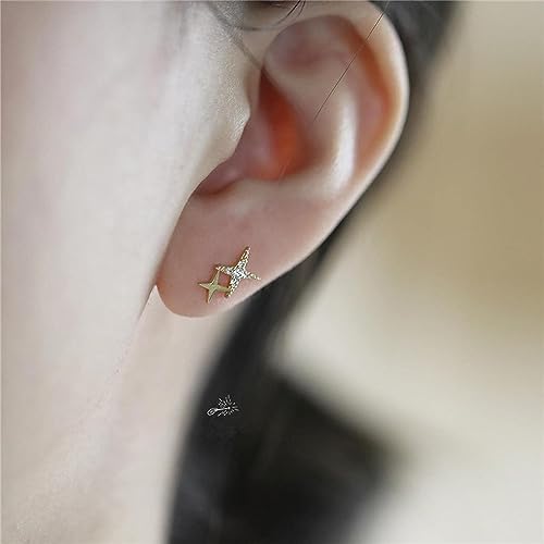 925 Argent Sterling Japonais Micro incrustain Cristal d'étoile à Quatre Pointes Boucles d'oreilles Or Femmes Petits Bijoux de Banquet Mignon – vue 4