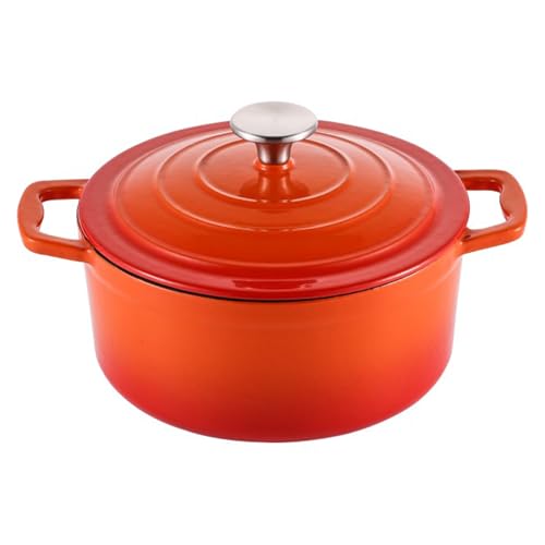 Cast Iron Casserole Dish with Lid Round Enamelled Casserole Pot Dutch Oven Large for Stews Roasting Braising Induction Gas Electric Hob All Stovetops Oven Safe Cookware Heavy Duty (2.7L - Orange)