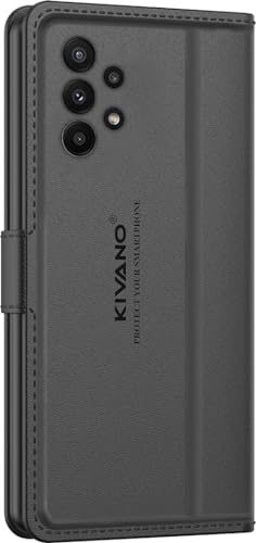 Image of KIVANO LUXE Compatible for Samsung Galaxy A73 5G Luxury Handmade Leather Magnetic Flip Folio Case | Card Holder & Kickstand | Slim Protective Cover | Unisex - Black
