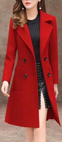 Image of chouyatou Women Elegant Notched Collar Double Breasted Wool Blend Over Coat