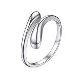PROSILVER Water Drop Ring Finger Dainty Knuckle Stacking Italian Silver Adjustable Open Rings Women