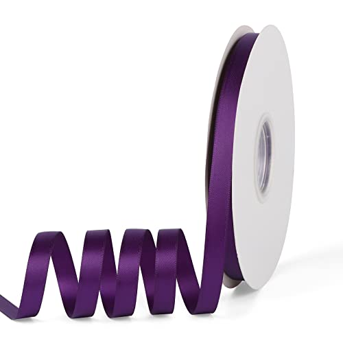 YBLANDEG Satin Ribbon Solid Color Purple 3/8 inches X 50 Yards, Double Faced Polyester Fabric Ribbon for Gifts Wrapping, Wedding, Party, Hair, Crafts, Bows, DIY Decor Ornaments