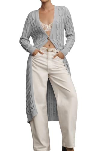 Image of Cakulo Womens Cable Knit Long Cardigan Sweaters Open Front Fall Duster Cardigans 2024 Trendy Sweater Coat Gray L