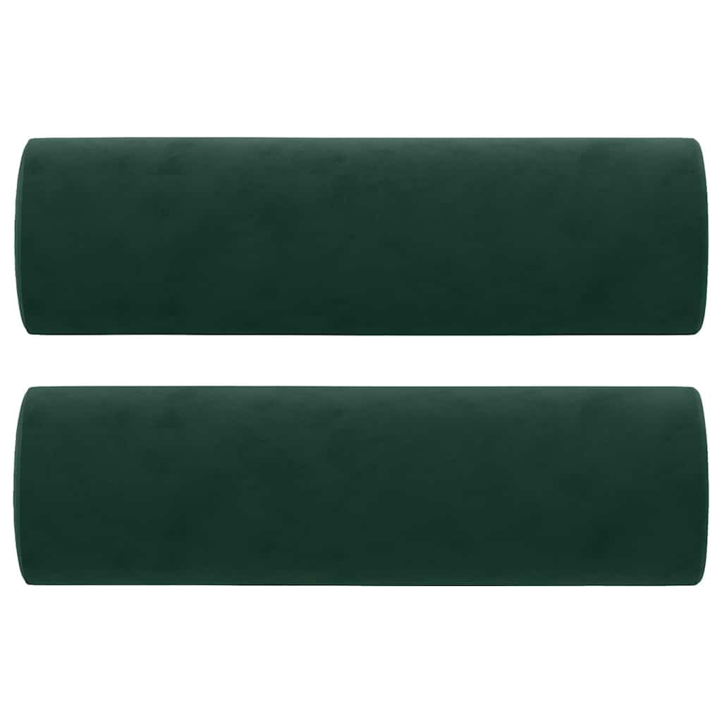 Divano 3 Posti Verde Scuro 180 cm Tessuto Velluto Struttura in Metallo con 2 Cuscini Decorativi Salotto Resistente