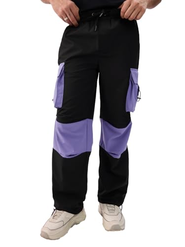 Image of The Souled Store Parachute Pants: Pale Iris Men and Boys Elasticated Toggles Leg Closure Cotton Baggy Fit Parachute Pants