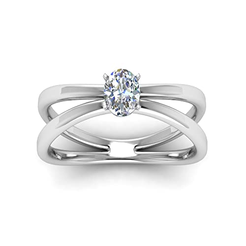 Bague Solitaire à Tige Fendue Inversée Argent Sterling Ovale | Taille 47-70