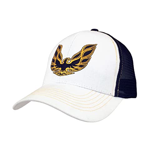 Tee Luv Pontiac Firebird Trucker Style Hat - Trans Am Car Emblem Baseball Cap (White and Black)
