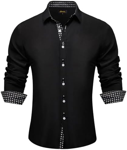 DiBanGu Men's Dress Shirt Long Sleeve Casual Button Down Shirts Regular Fit Inner Contrast Shirt for Business Party