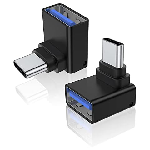 AreMe 2 Pack 90 Degree USB C to USB Adapter, Up and Down Angle USB C Male to USB 3.0 Female Connector Converter Compatible for MacBook Pro Air Laptop and More Type C Devices (Black) Cover