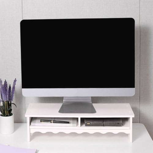 Support d'écran blanc pour bureau et maison étagère double couche - 7