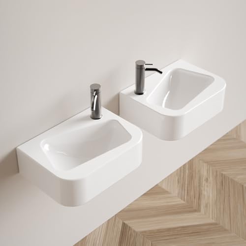 Lavabo rectangular mural compacto de cerámica blanca suspendida para lavamanos de cortesía mini 2