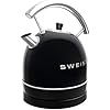 SWEISS KTL8 Vintage elektrische waterkoker, 1,8 l, compact roestvrij staal, praktisch, 2200 W, snel koken, zichtbaar waterniveau en schaalbaar, automatische uitschakeling, sokkel 360 graden, beige