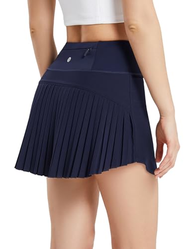 baleaf Pleated Tennis Skirt Skorts Skirts for Woman High Waisted Lightweight Athletic Golf Workout with Shorts Pockets Navy Medium