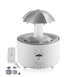 Humidificador Paraguas, Humidificador Paraguas Giratorio con Efecto Lluvia, Humidificador Paraguas Difusor De Aromaterapia Led De 7 Colores, con Control Remoto (White)