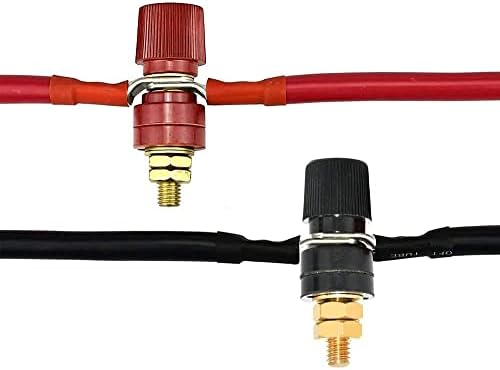 RUNCCI-YUN 10 Pcs 1/4" Copper Battery Terminal Stud, Battery Terminal Stud M6 Voltage Regulator Terminal Block Panel Mount Audio Speaker Terminal Binding Post (Red and Black)