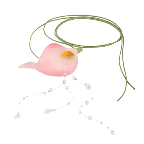 Lily flowers calla Summer Holiday Necklace Water Drop Pearls Crystal Green waxed cord Choker For Women