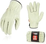 Vgo 3Pairs Ulined Safety Pigskin Leather Work Gloves Men,Rigger Gloves,Builder Gloves(XL,Light Cyan,PA9501)