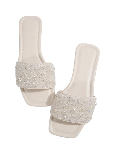 Image of GORGLITTER Women's Sparkly Jeweled Flat Sandals Dressy Open Toe Glitter Shiny Slippers Slip-on Shoes