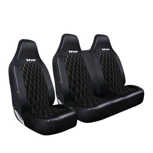 JH AUTOSTORES - FOR MERCEDES VITO- PREMIUM QUILTED BLACK LEATHER FRONT DRIVER & PASSENGER SEAT COVERS SET HEAVY DUTY WATERPROOF SEAT PROTECTORS 2+1 SINGLE + DOUBLE 956