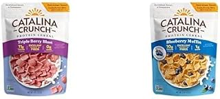 Catalina Crunch Protein Cereal - Sugar Free Breakfast Cereal with 11g of Protein - Gluten Free, Keto Friendly - Triple Berry Blast & Blueberry Muffin- 8 oz. Bags (Pack of 2)