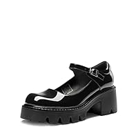 DREAM PAIRS Frauen Chunky Plattform Mary Janes Schuhe Schnalle Riemen Runde Zehe Wohnungen Seicht Mund Japanisch Süß Lolita Prinzessin Schuhe,Size 39,Schwarz-Pat,SDPU2346W-NEW-E