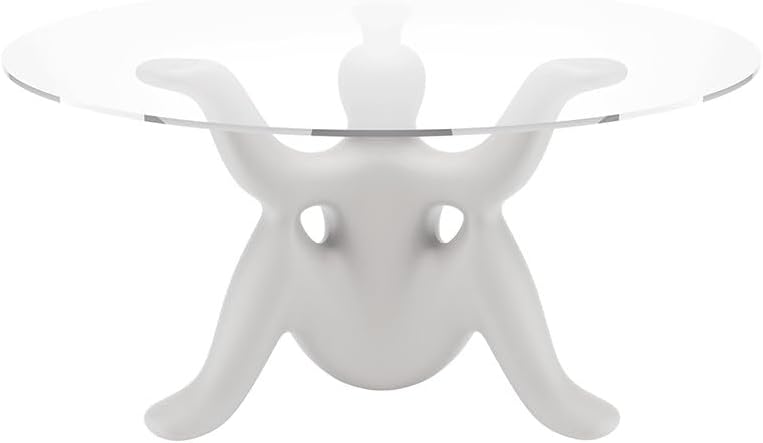 Modern Sculptural Glass Dining Table Contemporary Round Dining Table Artistic Fiberglass Pedestal Table for Dining Room Living Room Luxury Interior (White)