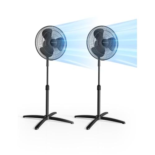 PELONIS 16‘’ Pedestal Stand Up Oscillating Fan with 3 Speeds Settings Ultra Quiet Adjustable Heights for Bedroom, Living Room, Home and Office 2 Packs Black