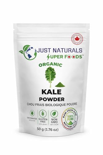 JUST NATURALS SUPERFOODS Organic Kale Powder, 50g, 25 Servings, Vegan, No Additives, No Preservatives, Non-GMO, Made in Canada