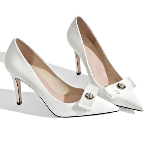 Image of LOCERICH Women's High Heels Pumps Closed Toe Bow Heels Pointed Toe Stiletto Dress Shoes for Women Party Work Wedding Shoes for Bride