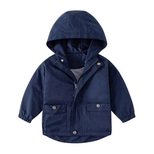 fnnxeal Rain Jacket Boys Fall Fashion Waterproof Zip Up Hoodie Lightweight Casual Solid Hooded Coats Windbreaker with Pockets Boys Fashion Navy 7 Years