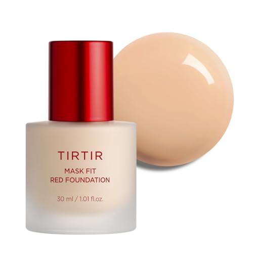 TIRTIR Mask Fit Red FoundationㅣLong Lasting Flawless Coverage, Energy Essence, Lightweight, Hydrating, Pore-Blurring, Breathable Satin Finish, Makeup, Radiant Skin, 22N Shell Beige, 1.01 Fl Oz
