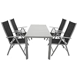 DEGAMO Gartengarnitur BAGO 5-teilig, 4X Klappsessel aus Aluminium Silbergrau und...