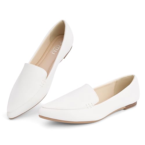 Image of MUSSHOE Pointed Toe Flats for Women, Comfortable Business Casual Work Shoes, Slip On Loafers with Arch Support, Office Walking Flats for All Day Standing