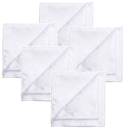 KissTies 5 PCS White Pocket Square Paisley Wedding Hankies Gift Set