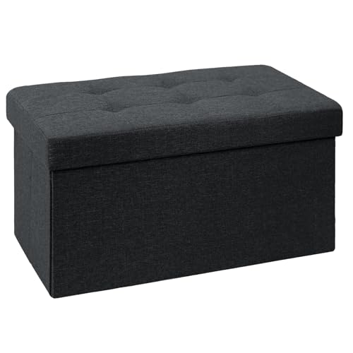 BRIAN & DANY Baúl Puff Taburete Plegable de Almacenamiento otomano, Taburete de Lino, reposapiés Plegable para Asiento - Negro, 76 x 38 x 38 cm