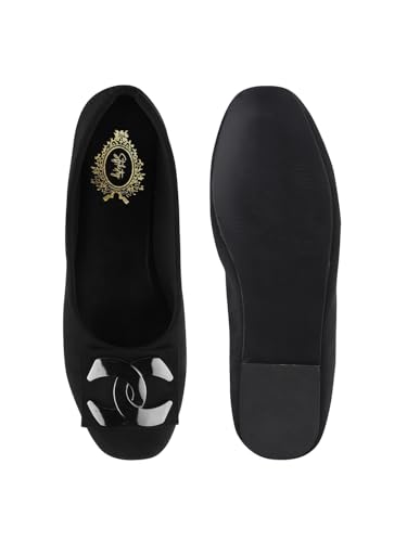 Image of Women's Suede Ballet Flats with Decorative Buckle - Slip-On Casual Bellies