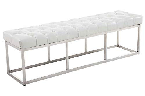CLP Taburete Pie De Cama Amun En Cuero Sintético | Banco Recibidor Estilo Chesterfield | Banco De Salón con Base De Acero Inoxidable I Color: Blanco, 150 x 40 x 45 cm