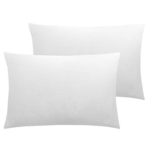 Image of NTBAY Velvet Soft Solid Color Zipped Toddler Pillowcases, 2 Pack Cozy Luxury Zippered Plush Baby Travel Pillow Cases, 13x18 Inches, White