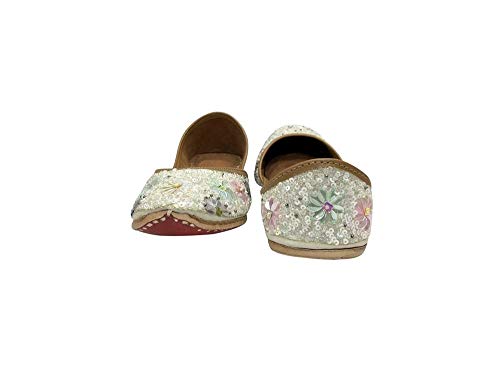 Stop n Style Ladies Crystal Work Punjabi Jutti Ethnic Mojari Handmade Rajasthani Juti White Multi by Stop n Style - Used condition - Image 5